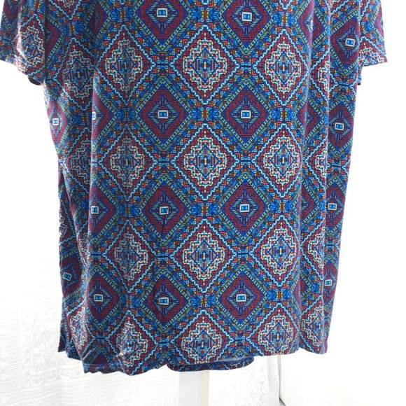 LuLaRoe Irma Aztec Geometric Boho Tunic Top S Blouse Shirt Blue Red Orange Green - Picture 7 of 10